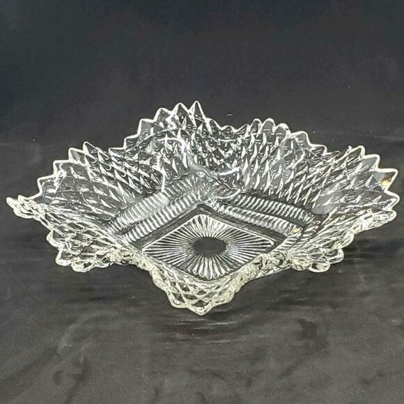 Indiana Glass Vintage Clear Square Diamond Sawtooth Edge Depression Glass Dish - Picture 7 of 8